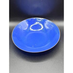 Vtg Vibrant Blue Enamel on Copper Bowl Dish Decor Rustic 6" Cottagecore As Is